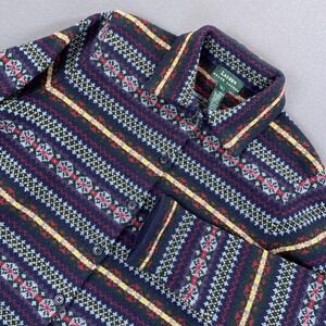 Lauren Ralph Lauren Sweater Womens Large Navy Fair Isle Lambswool Button Front